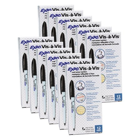 Expo Expo® Vis-a-Vis® Wet Erase Marker, Fine Point, Black, PK12 SAN16001